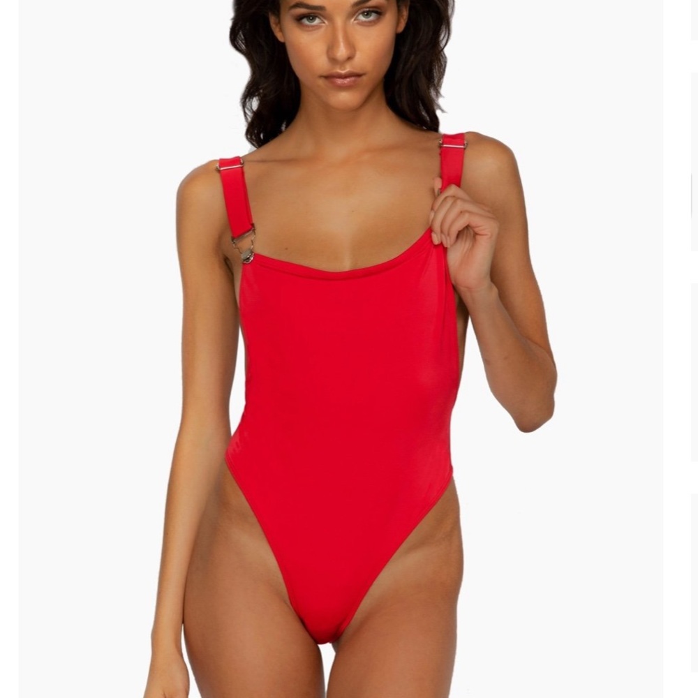 Red overalls one piece swimsuit. NEW